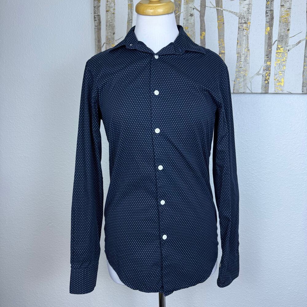 T.M. Lewin Super Fitted Flower Dot Long Sleeve Button Down Shirt Navy 15 33
